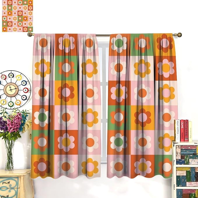 70s Flowers Curtains,Vintage Cute Colorful Abstract Floral for Girls Kids Bedroom Bathroom Curtains Window,Trendy Groovy Funky Novelty Home Window Treatments Drapes 42"" W X 45"" L, Style-5