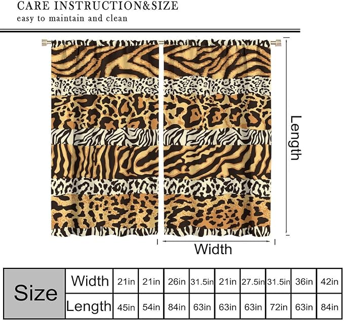 Leopard Print Blackout Curtains, Wild Animals Print African Tropical Skins Window Treatments for Bedroom Living Room 42" W X 63" L