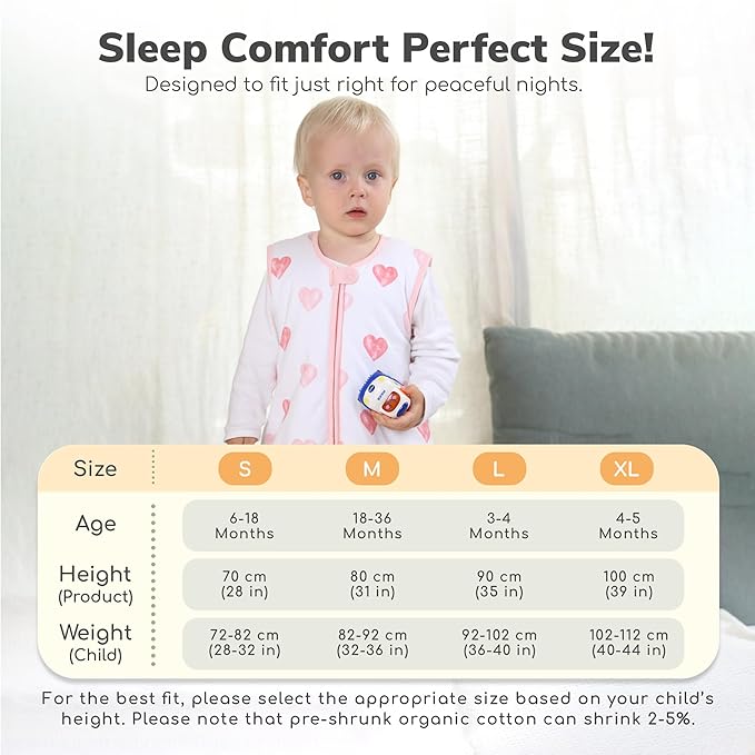 Mama Cheetah Toddler Sleep Sack with Feet, 6-18 Month, 2.5 TOG Organic Cotton Baby Sleeping Bag with Legs, Baby Wearable Blankets for Walkers w/ 2-Way Zipper, Baby Sleep Sack for Girls & Boys, Small