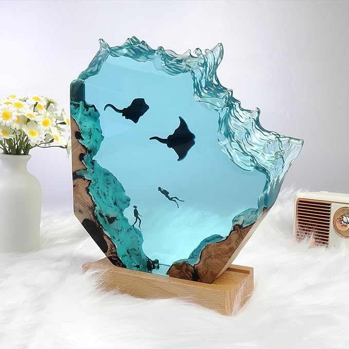 Epoxy Resin Lamp, Ocean Night Light, Artistry Home Decor Bedside Nightlight
