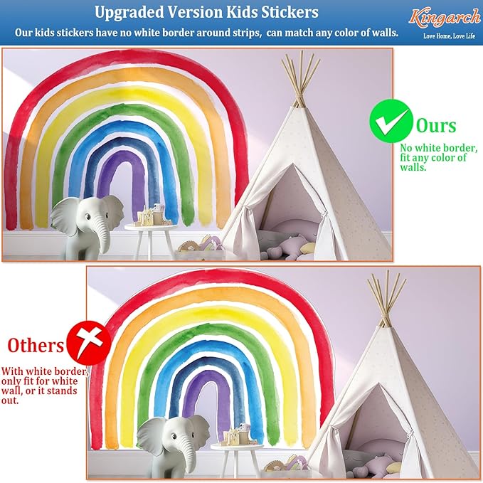 Large Boho Rainbow Wall Decals, Colorful Peel and Stick Fabric Nursery Wall Decor, Removable Home Room Wall Decor Murals Stickers for Kids Girls Toddler Bedroom Living Room Playroom