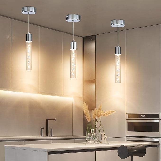 3 Pack Modern LED Pendant Light, Chrome Bubble Hanging Ceiling Lamp Fixture