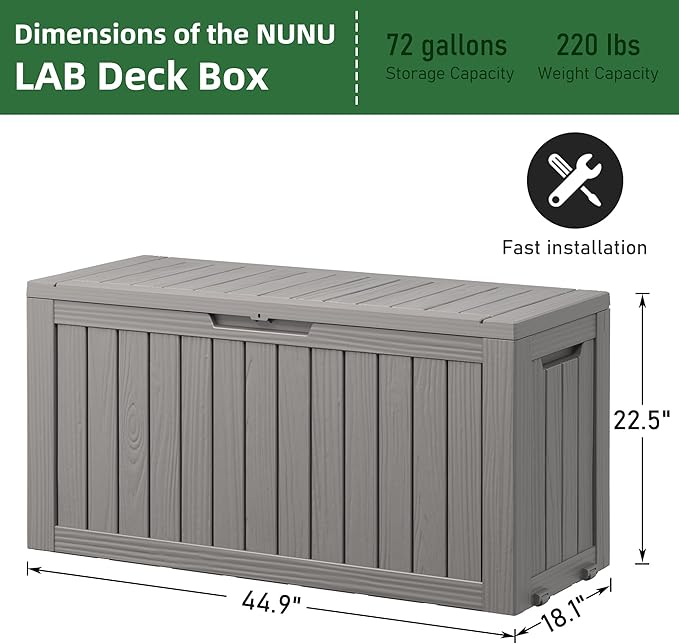 Outdoor Storage Box, Resin Deck Boxes Indoor and outdoor, Waterproof Storage Box Lockable Lid (Grey, 75 Gallon)