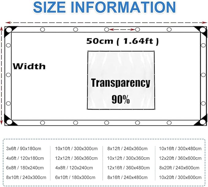 7x11 FT Clear tarp Waterproof Heavy Duty,Plastic Tarp Edge Heat Fused Rope+Tie-Downs, with Outdoor Patio Enclosure Chicken Coop Cover Waterproof Transparent Tarpaulin, for Porch Greenhouse Plant