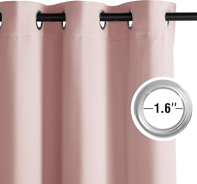 NICETOWN Blush Pink Room Darkening Curtains 54 Inches Long 2 Panels for Girls Room, Bedroom, Nursery Thermal Insulated Blackout Drapes Solid Grommet Noise Reducing Window Curtains, W40