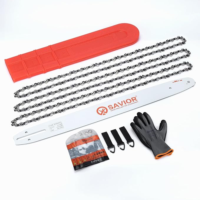 Savior 18 Inch Chainsaw Guide Bar and Chain Combo, 3/8" LP Pitch .050" Gauge 62 Drive Links Replace Oregon 180SDEA041 39272 Guide Bar, Fits Poulan Ego Greenworks Echo Kobalt and More (3 Chains+ 1 Bar)
