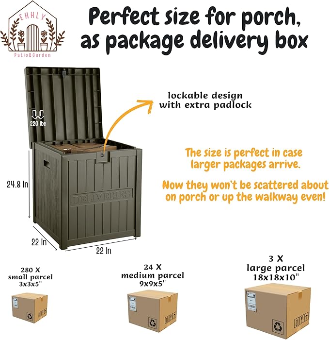 51 Gallon Resin Package Delivery Box for Outside, Lockable Secure Bin for Front Porch, Large Deck Boxes Outdoor Waterproof, Driver Snack Box, Olive