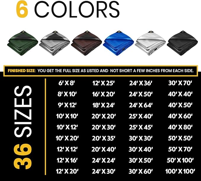 PROTARP Extra Heavy Duty 16 Mil Tarp Cover, Waterproof, UV Resistant, Rip and Tear Proof, Poly Tarpaulin with Reinforced Edges for Roof, Camping, Patio, Pool, Boat. (Black 20′ X 35′)