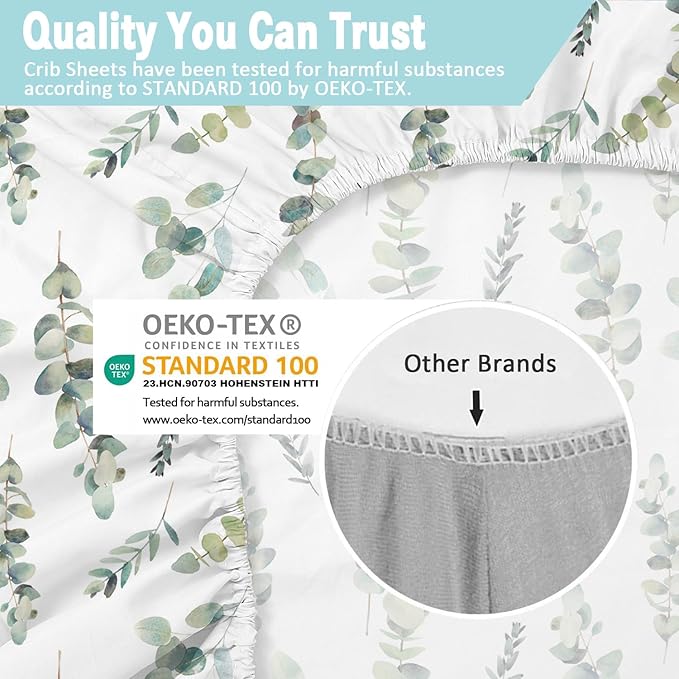 bimocosy Mini Crib Sheets,Pack and Play Sheets for Baby Boy Girl 4 Pack,Size 38"x 26" for Playard Mattress,Portable Mini Crib,Soft Pack N Play Sheets Fitted,Leaf/Bear/Gray/Green