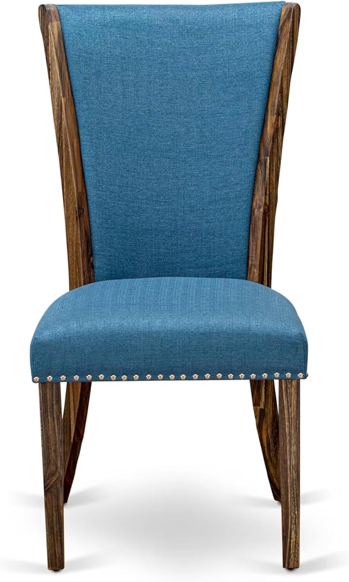 East West Furniture V797VE721-5 5 Piece Dining Room Table Set Includes a Rectangle Kitchen Table with V-Legs and 4 Blue Color Linen Fabric Parson Dining Chairs, 40x72 Inch, Multi-Color