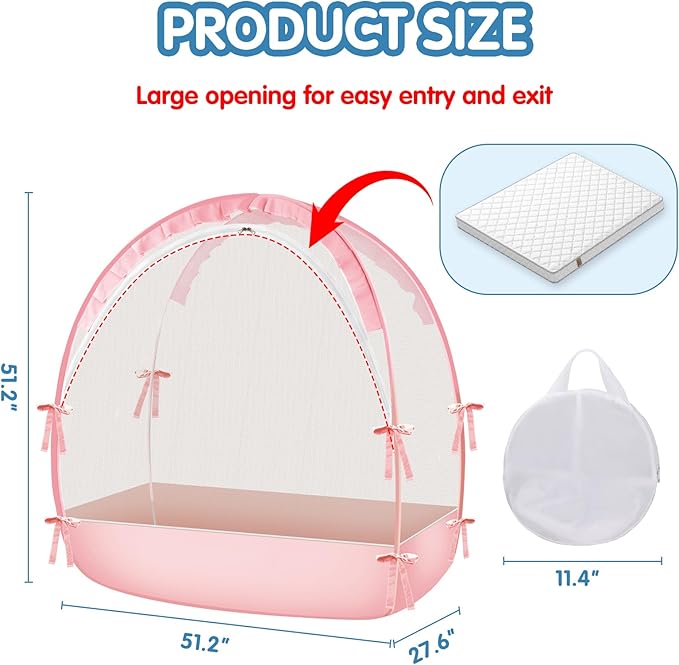 Crib Tent - Crib Net to Keep Baby in - Stop Baby from Climbing Out of Crib, Pop Up Crib Tent with Durable Breathable Net Double Zipper Strong Rods Installation (Pink, Large)