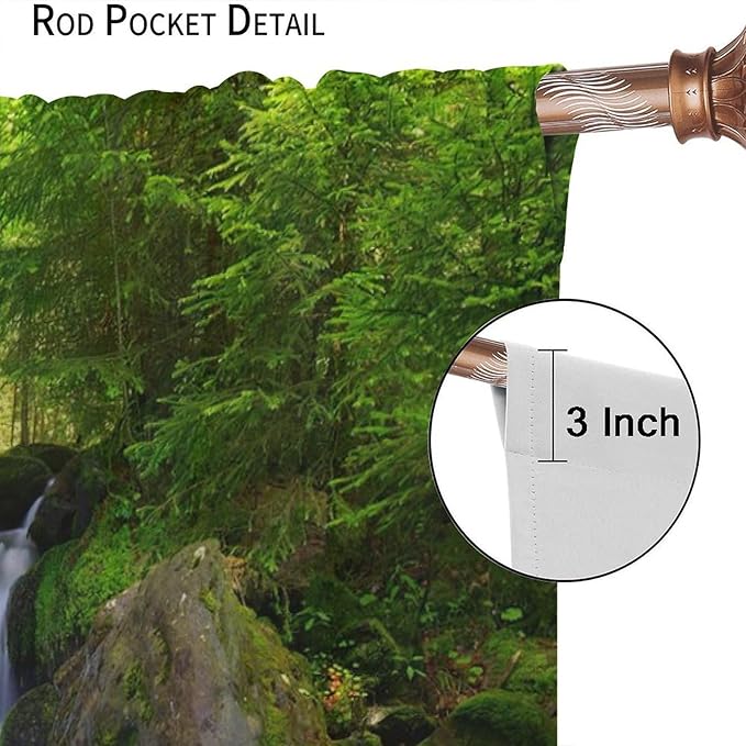 Forest Waterfall Landscape Blackout Window Curtains, Animals Tigers Waterfall Woodland Natural Window Drapes, for Living Room Bedroom 42" W X 63" L