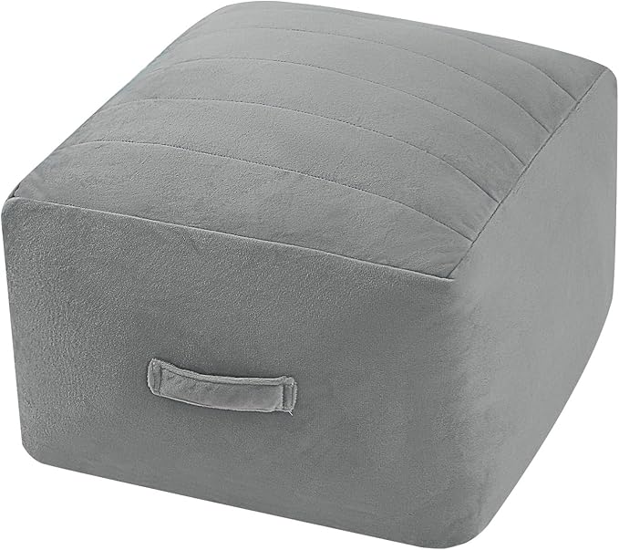 MeMoreCool Square Stuffed Pouf Ottoman Foot Rest, Floor Pouf Foot Stool with Foam Chunk Filling, Soft Stuffed Ottoman Footrest for Living Room, Light Grey