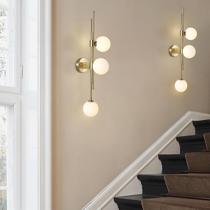 3-Light Globe Wall Sconces, Mid Century Modern Wall Light Fixtures, Vanity
