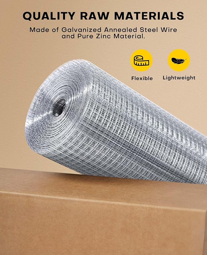 Hardware Cloth 1/4 Inch 48 x 50 Ft 23-Gauge, Hot-Dip Galvanized After Welding, Extra Strong & Tear Proof for Raccoon Barrier, Rabbit Hutch, Compost Bin, Industrial Strength