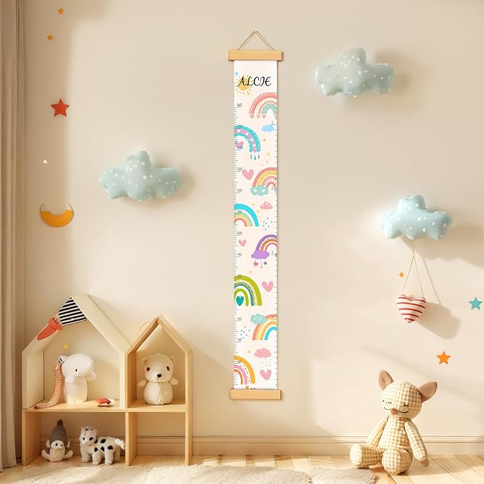 Personalized Name Height Chart for Kids, Rainbow Height Measurement for Wall, Child Height Measure Wall Chart Bedroom Nursery Wall Decoration, Playroom Essentials, Children's Day Gifts