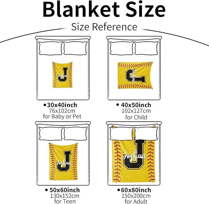 Personalized Softball Kids Blanket with Name and Number - Custom Sport Bed Blankets Gift for 0-3 Months Baby Essential and Warm 30x40inch