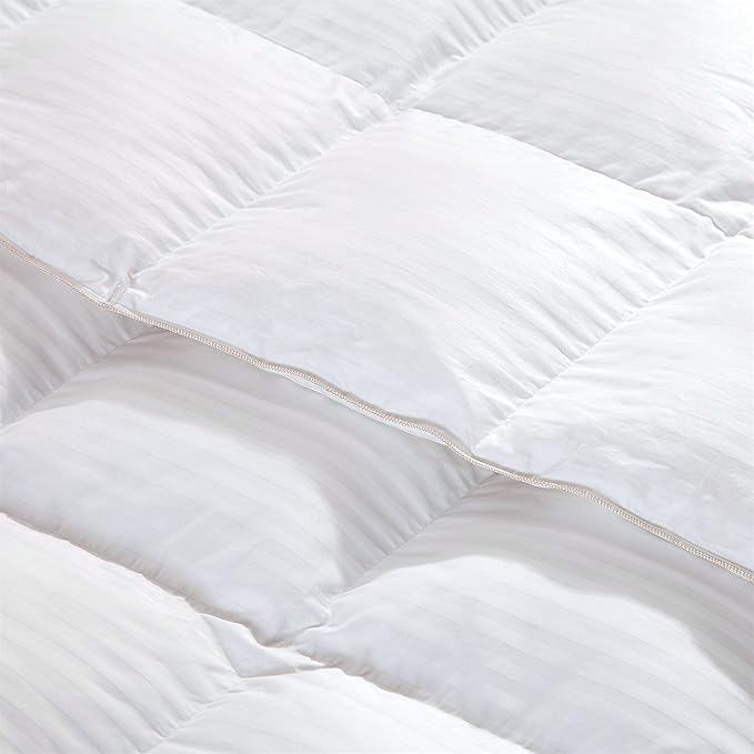 Luxurious All-Season Goose Down Feather Fiber Comforter Duvet Insert, Exquisite Twin White Stripe Design, Premium Baffle Box, 100% Cotton Down Proof Fabric, 50 oz. Fill Weight