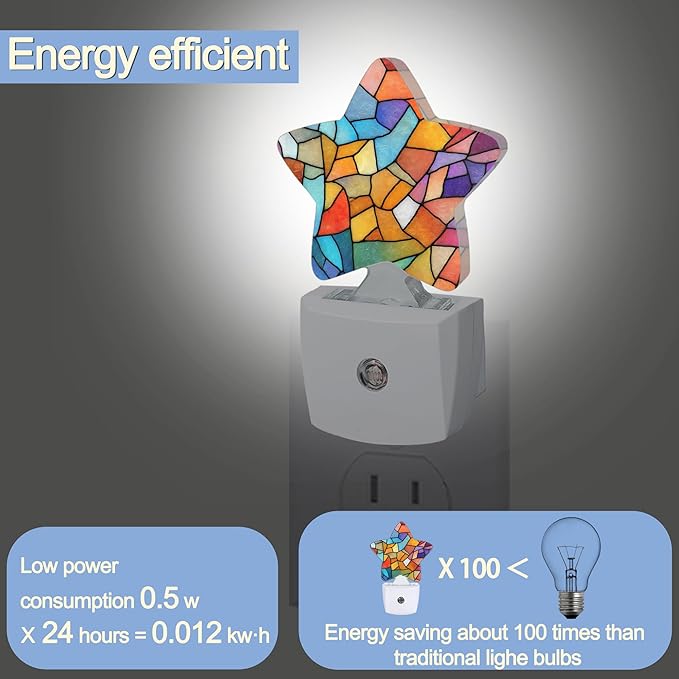 Colorful Stained Glass Dusk to Dawn Star Night Light, Abstract Smart Sensor
