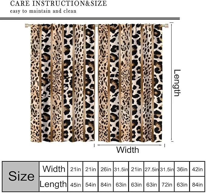 Leopard Curtains, Cheetah Wild Animal Geometric Stripe Wildlife Theme Window Drapes for Bedroom Living Room 55" W X 63" L