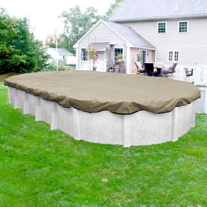 Robelle 18 x 33 ft Premium Tan Winter Oval Pool Cover for Above Ground Pools, 4 ft Overlap (22 x 37 ft Cover Size), Solid 14 x 14 Scrim, 5.2 oz/yd2, 20-Year Warranty, Style: 311833-4