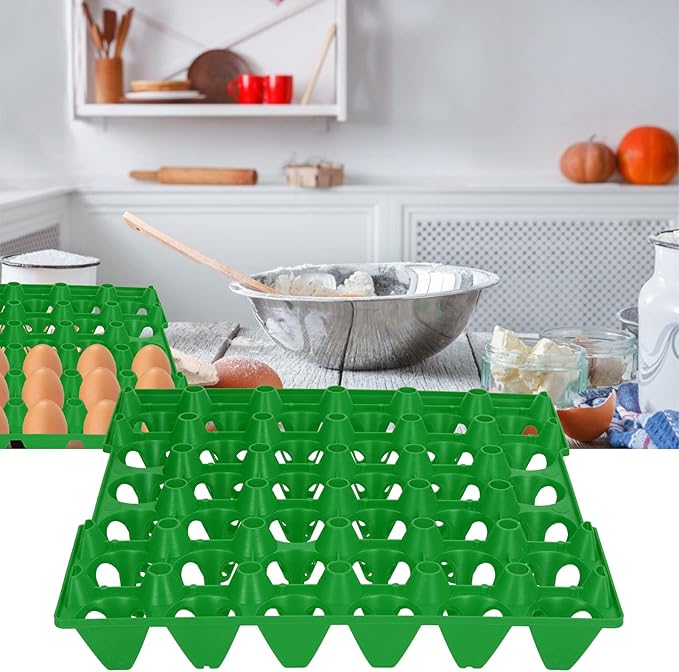 Plastic Egg Flats, Poultry Crates Holder Tray, Extra Large Reusable Stackable: For Chicken Produce, Farm Supplies, Secure Storage Container, 5PCS, 28.7x28.3cm (Green)