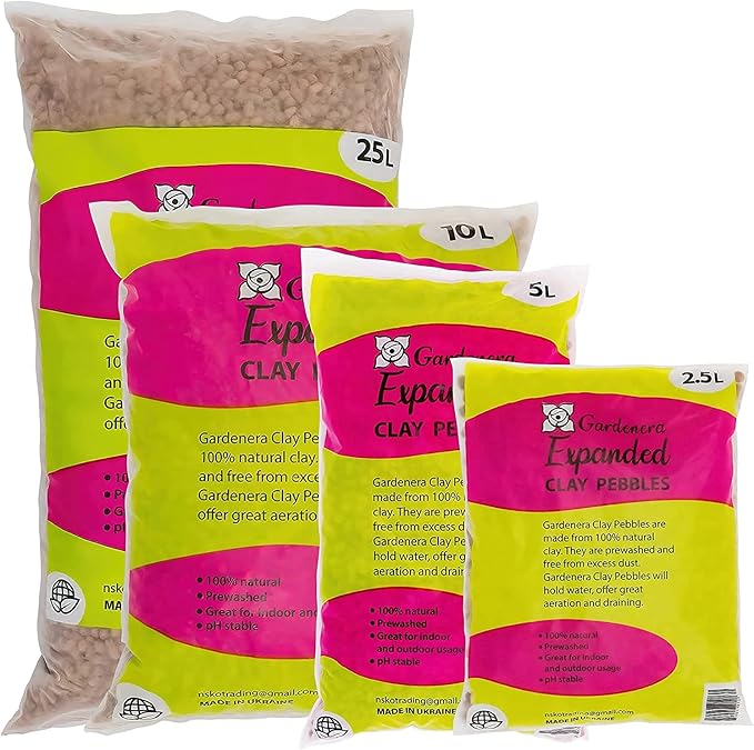 Gardenera Expanded Clay Pebbles for Plants – 4mm-16mm LECA Balls | 100% Natural Hydroton Clay for Drainage, Hydroponics, Aquaponics, Terrariums, Orchids & Indoor Plant Growing Medium - 1 Quart