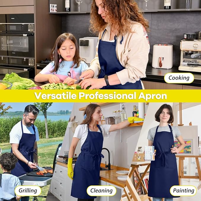ROTANET Extra Large Apron for Men Adjustable Bib Aprons with 2 Pockets Cooking Kitchen Women Chef Water & Oil Resistant