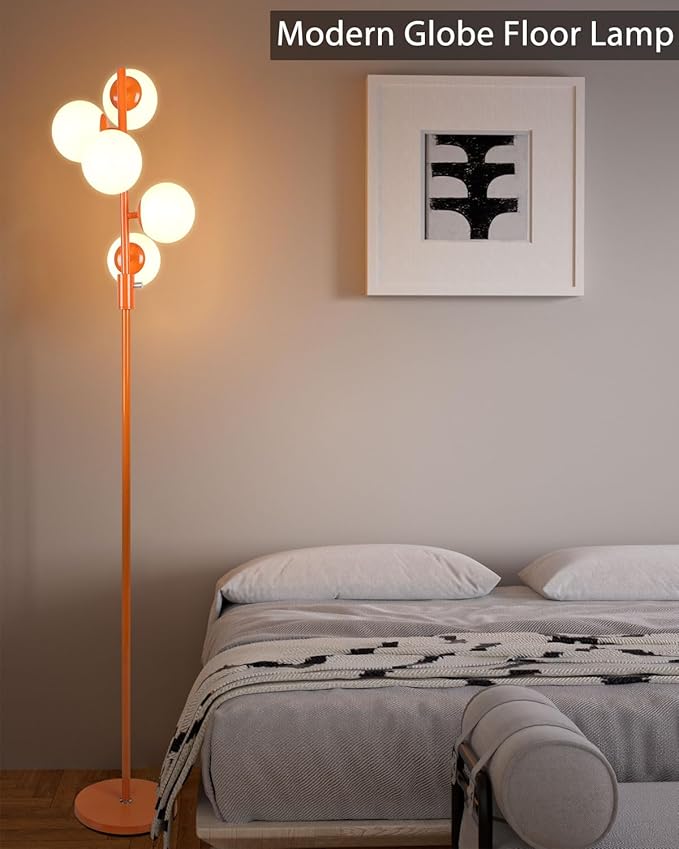 Lightdot 5-Globe Dimmable Globe Floor Lamp Orange Retro Standing Lamps