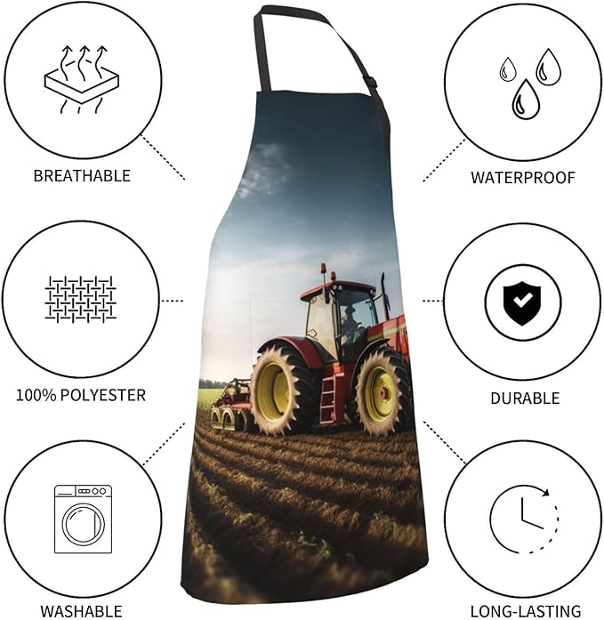Tractor farm Aprons with Pockets, Waterproof Apron for Women Men Kitchen Cooking Apron Adjustable Bib Apron Extra Long Grilling Aprons Chef Apron for Dishwashing