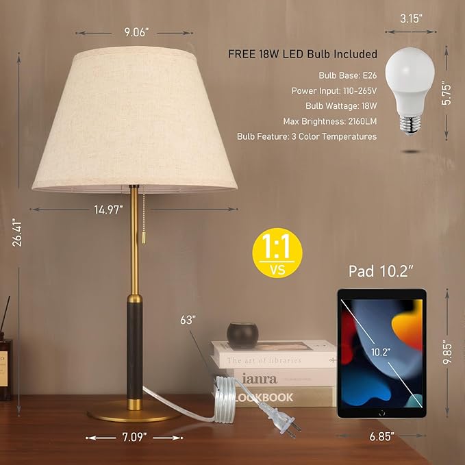 26.4" Living Room Modern Table Lamp Bedside Lamps