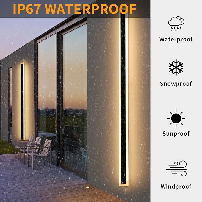Mikeru 2pack 71inch Outdoor Wall Light Fixtures, 10%-100% Dimmable Outdoor Wall