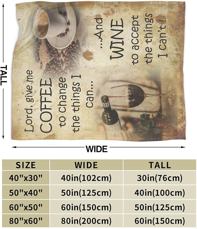 Vintage Coffee Blanket for Girls Boys Drink Wine Throw Blankets Soft Cozy Warm Fuzzy Fleece Lord Bedding Flannel Throws Stuff Gifts for Coffee Lovers Kids Men Women Bedroom Decor 50"x40"