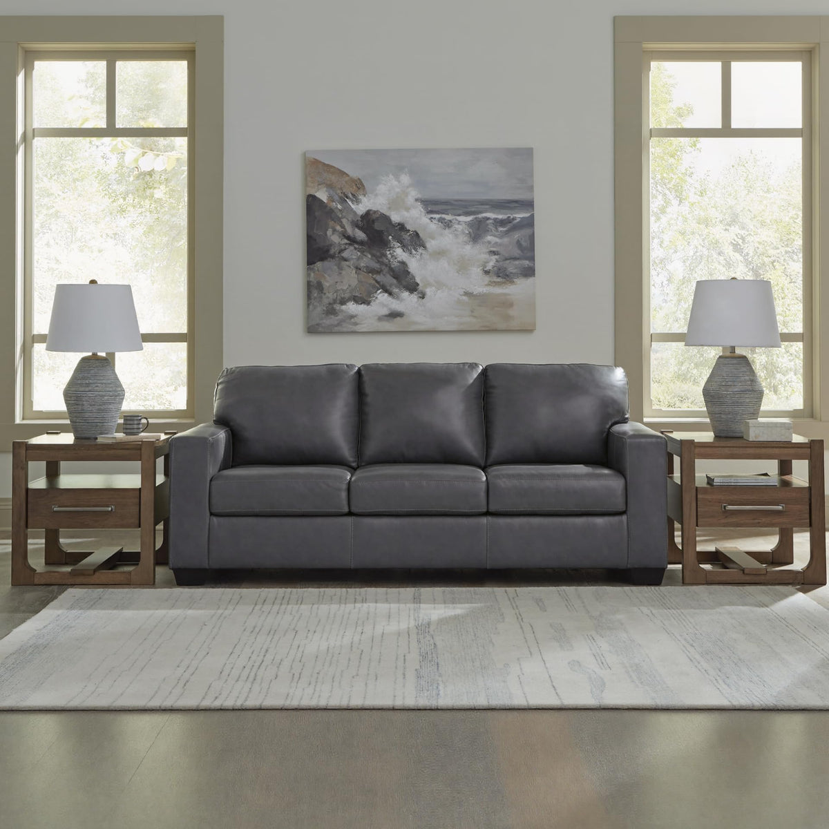 Blue Leather Match Sofa