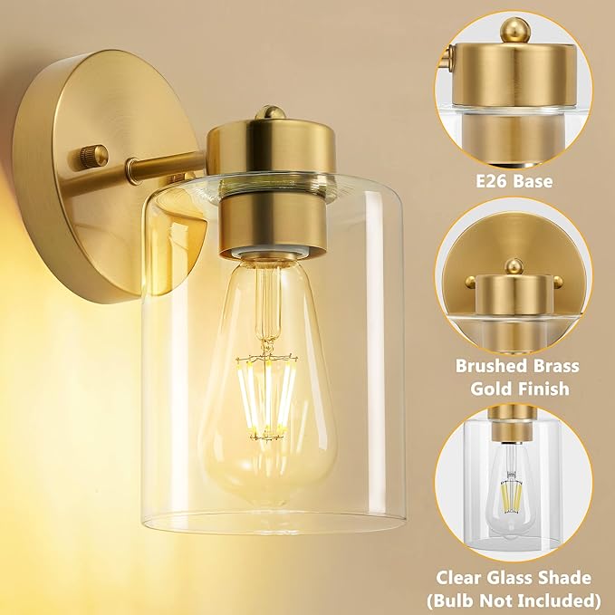 Bathroom Light, Wall Sconces Set of Two, Brushed Gold Vanity Sconce Lights