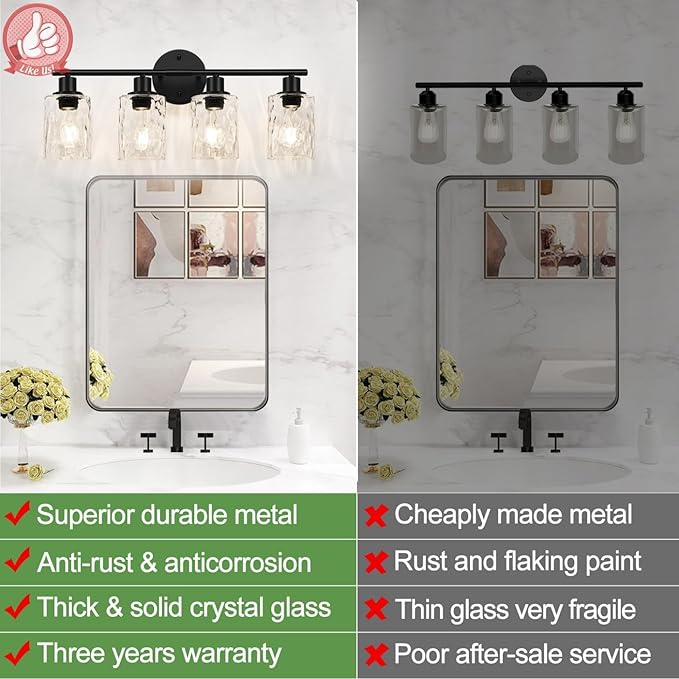 4-Light Bathroom Light Fixtures, Matte Black Vanity Lights