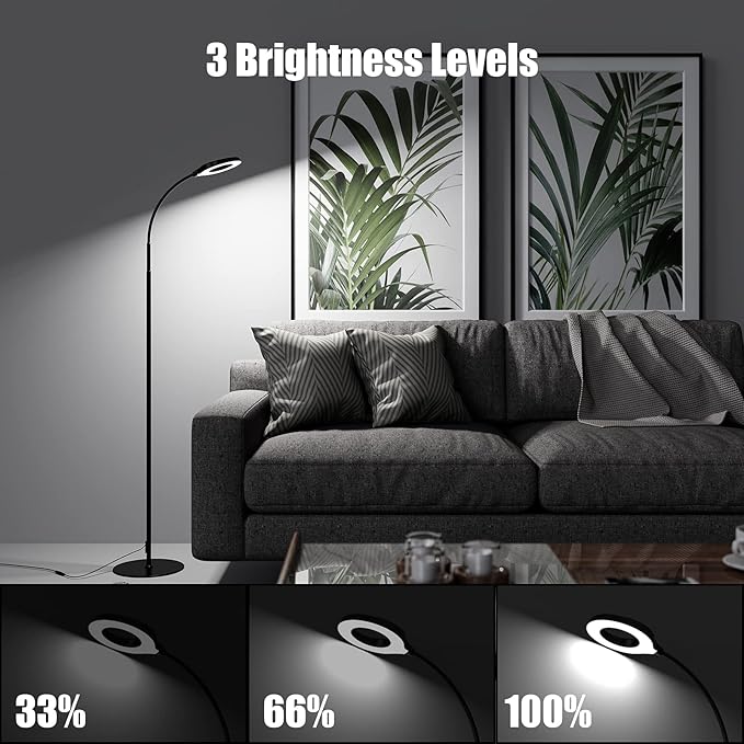 JKSWT LED Floor Lamp, 3 Brightness Levels Eye-Caring Dimmable Standing Reading