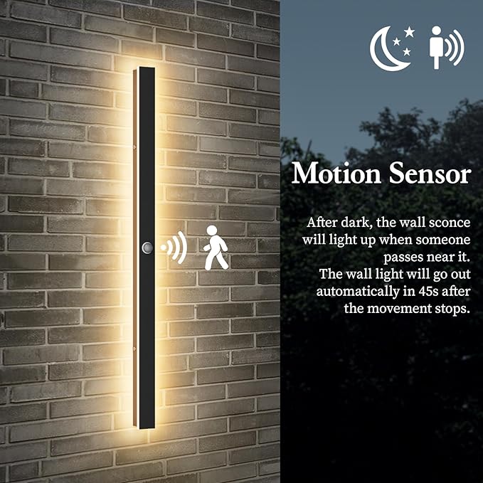 2 Pack 47.25inch Motion Sensor Long Outdoor Wall Lights 35W Black 3000K Warm
