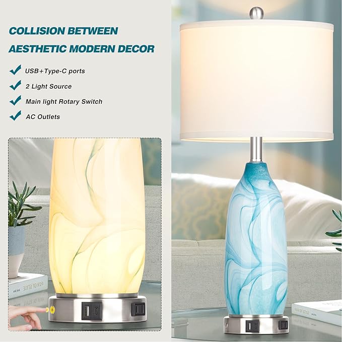 26" Coastal Table Lamps Set of 2, Modern Table Lamps
