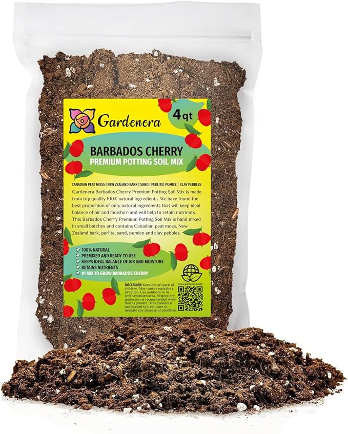 Gardenera Barbados Cherry Potting Mix - Promote Strong Roots and Abundant Yields with Our Premium Blend - 4 Quart