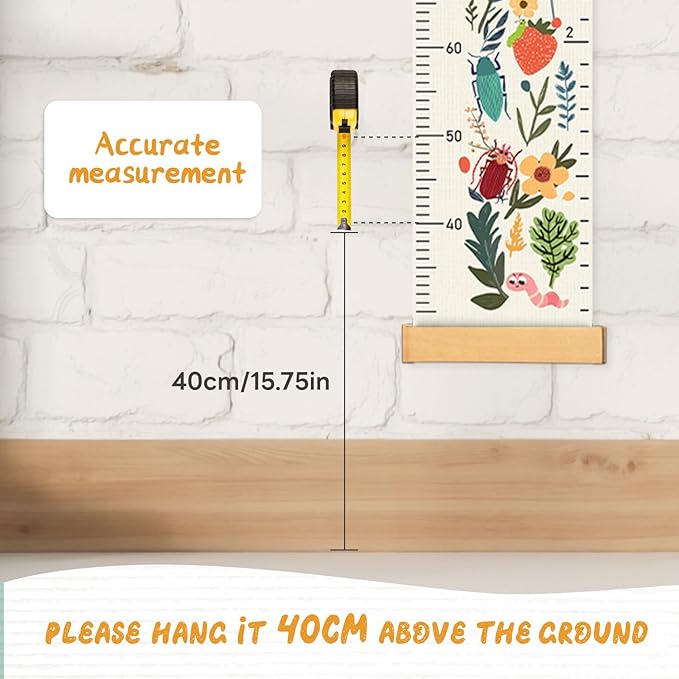 Personalized Name Growth Chart for Kids, Flower Canvas Height Chart Ruler Removable Hanging Wall Ruler Measurement Chart for Home Decoration, Waterproof Measuring Board, Foldable