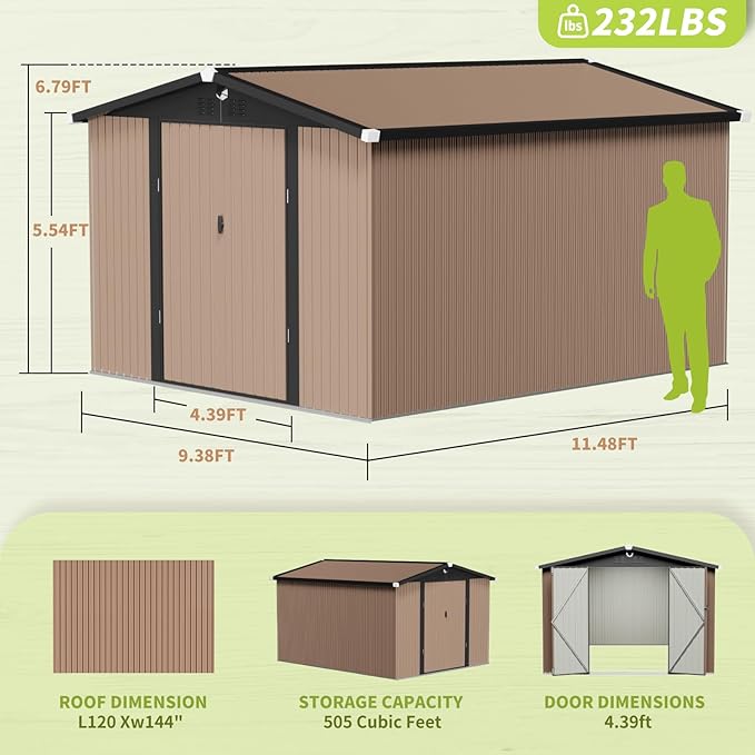 Metal Storage Shed,Outdoor Storage Building 10x12,Large Backyard Sheds with Lockable Doors,Waterproof Outside Storage Shed