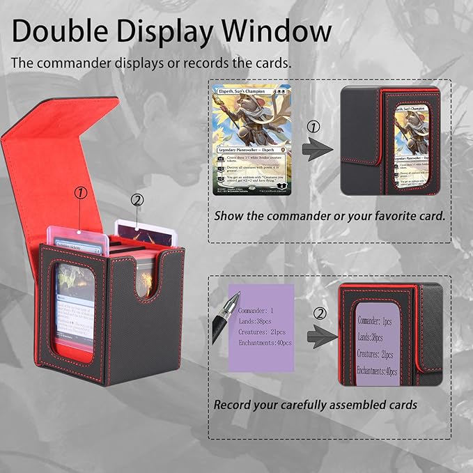 MTG Deck Box, Double Display Window MTG, Commander Deck Box Fits 120+ Single Sleeved Cards, PU Leather Magnetic Closure Card Box with 2 Dividers&2 Toploaders for TCG, CCG, Green