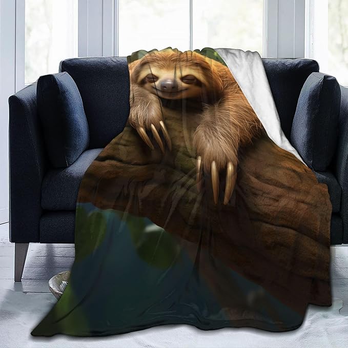 Cute Asleep Sloth Blanket Gifts for Kids Adults Women Flannel Throw Blankets for Home Couch Bed Sofa Soft Fuzzy Lightweight Decor All Season 60x50 Inches
