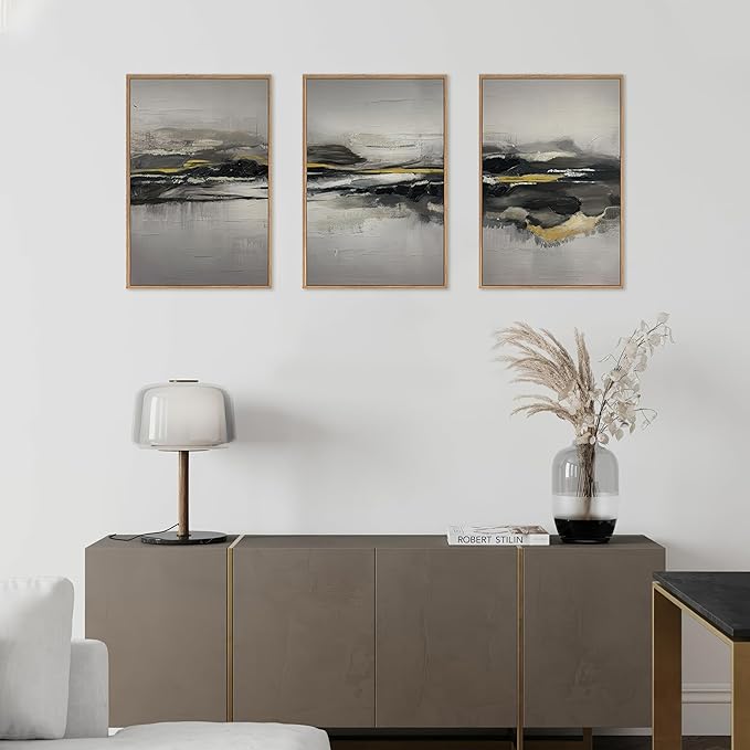 Modern Abstract Framed Canvas Wall Art Set, Neutral Minimalist Wall Decor, Modern Abstract Wall Painting, Minimalist Artworks for Living Room, Bedroom, Dining Room, Office - 16"x24"x3