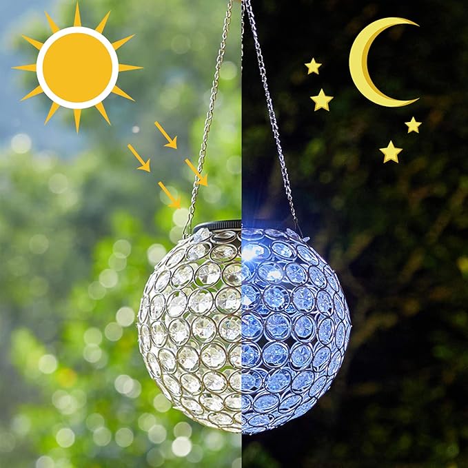 Solar Hanging Lantern Outdoor Lights, Dual LEDs Color Changing and Cool White
