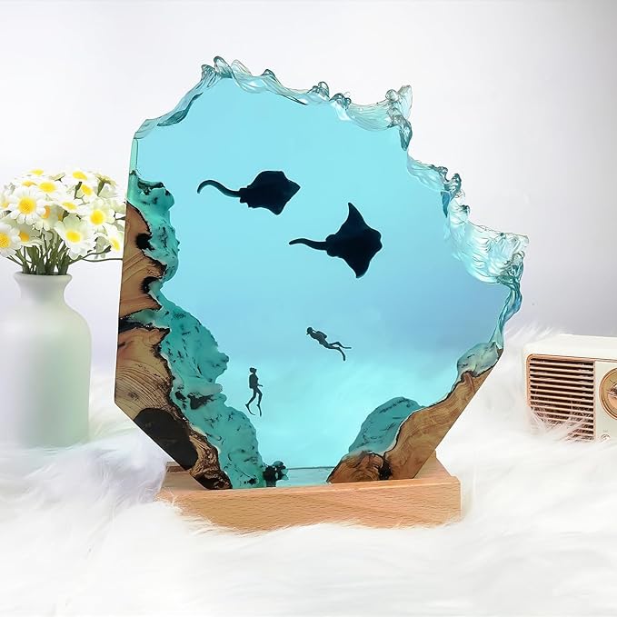 Epoxy Resin Lamp, Ocean Night Light, Artistry Home Decor Bedside Nightlight