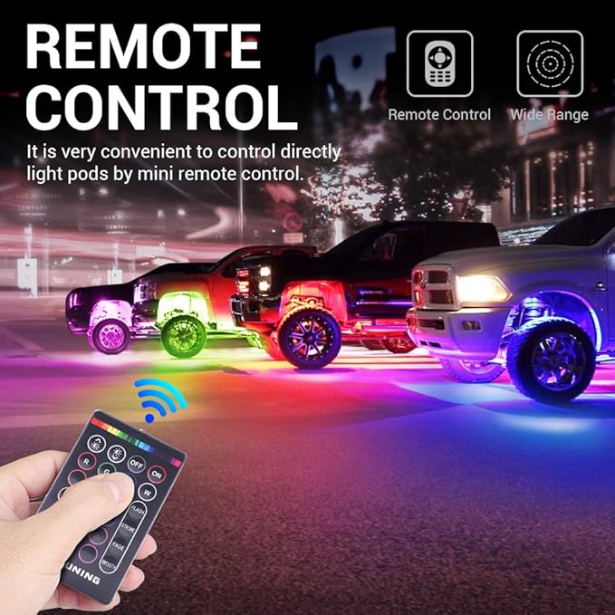MICTUNING 2025 Upgraded RGB Rock Lights Kit, 8 Pods Underglow Multicolor Neon