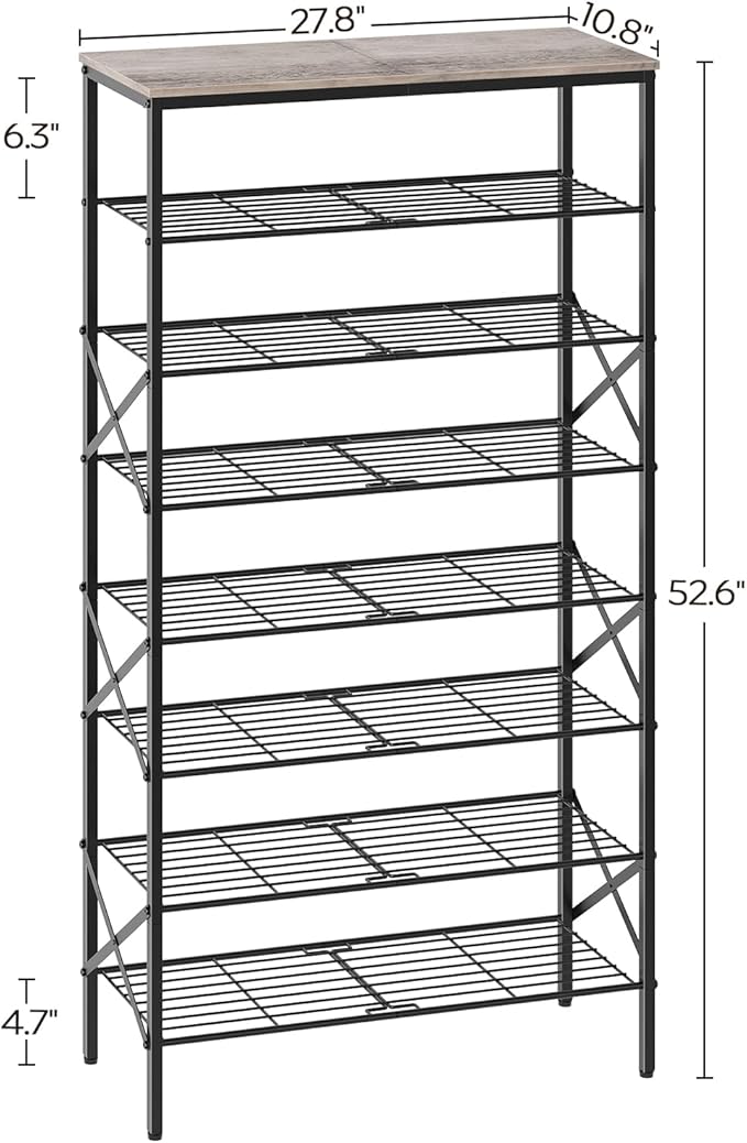 8 Tier Shoe Rack, Shoe Storage Organizer, Large Capacity Shoe Shelf Holds 32 Pairs of Shoes, Durable and Stable, for Entryway, Hallway, Closet, Dorm Room, Greige and Black SS08BG