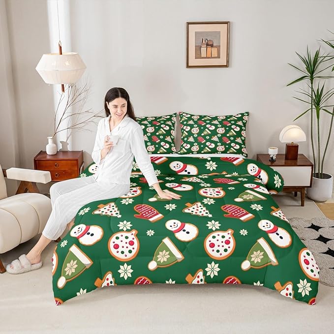 Feelyou Merry Christmas Comforter Set Full Size Snowman Bedding Set for Kids Boys Girls Gloves Cookies Duvet Quilt Snowflake Bedroom Decor Microfiber 3 Pcs with 2 Pillow Cases